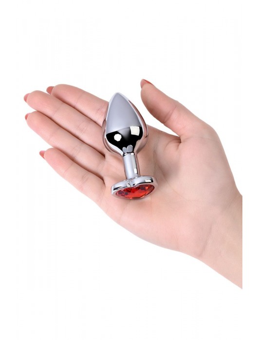 Серебристая коническая анальная пробка с красным кристаллом-сердечком - 7 см. - ToyFa - купить с доставкой в Коврове