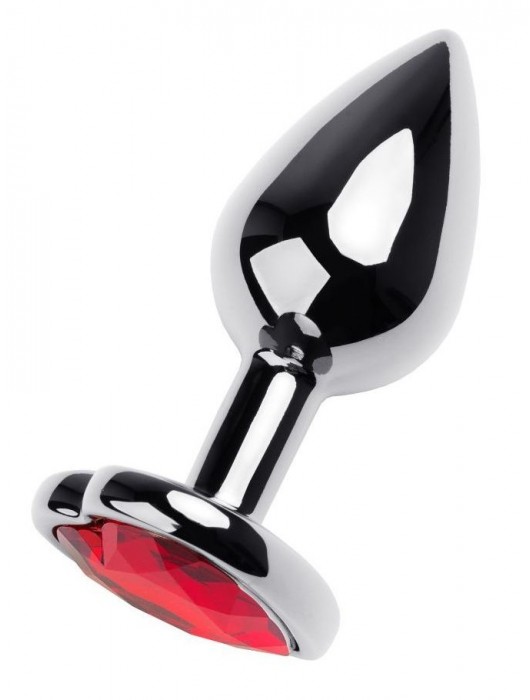 Серебристая коническая анальная пробка с красным кристаллом-сердечком - 7 см. - ToyFa - купить с доставкой в Коврове