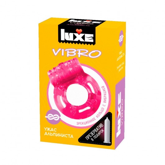 Розовое эрекционное виброкольцо Luxe VIBRO  Ужас Альпиниста  + презерватив - Luxe - в Коврове купить с доставкой