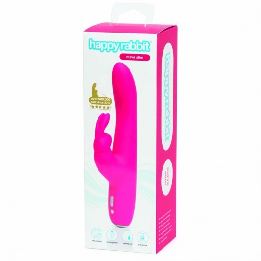 Розовый перезаряжаемый вибратор Rabbit Slimline Curve Rechargeable - 24 см. - Happy Rabbit