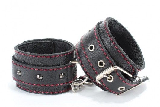 Черные наручники из натуральной кожи на карабинах - БДСМ Арсенал - купить с доставкой в Коврове