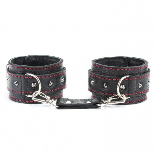 Черные наручники из натуральной кожи на карабинах - БДСМ Арсенал - купить с доставкой в Коврове