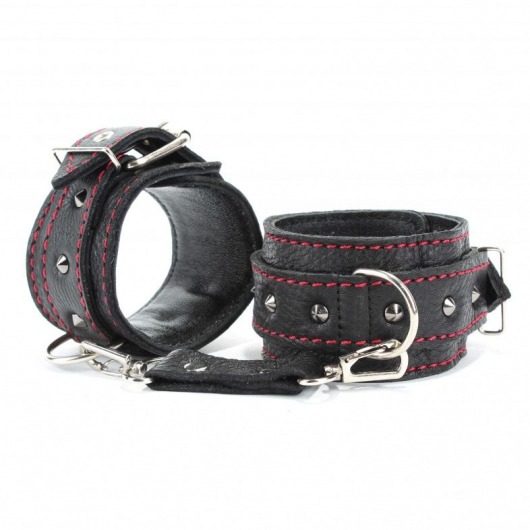 Черные наручники из натуральной кожи на карабинах - БДСМ Арсенал - купить с доставкой в Коврове