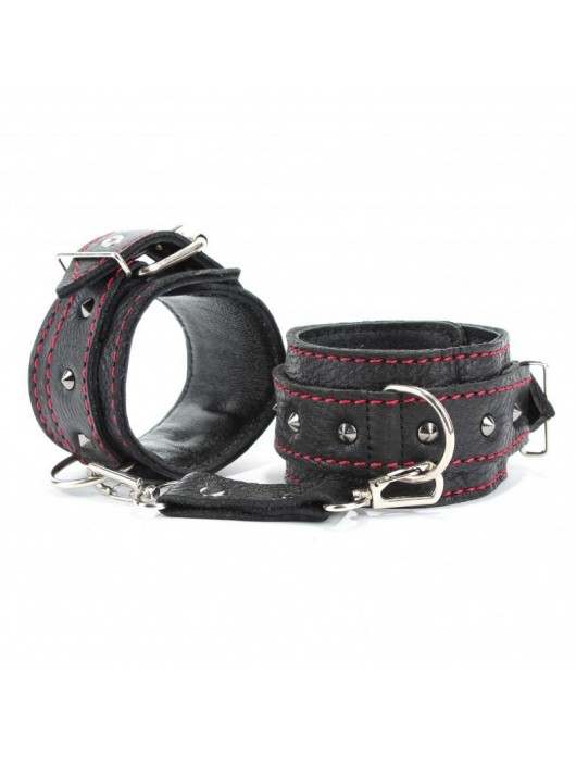 Черные оковы с шипами и контрастной строчкой - БДСМ Арсенал - купить с доставкой в Коврове