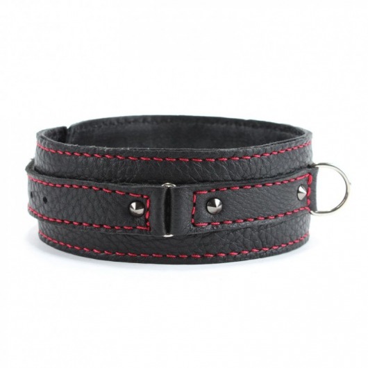 Черный ошейник из натуральной кожи с шипами и D-колечком - БДСМ Арсенал - купить с доставкой в Коврове