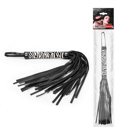 Черная многохвостовая плеть с круглой ручкой-зеброй - 39 см. - Notabu - купить с доставкой в Коврове