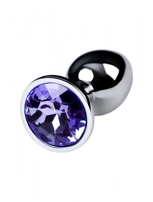 Серебристая конусовидная анальная пробка с фиолетовым кристаллом - 7 см. - ToyFa - купить с доставкой в Коврове