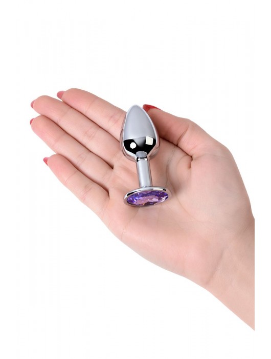 Серебристая конусовидная анальная пробка с фиолетовым кристаллом - 7 см. - ToyFa - купить с доставкой в Коврове