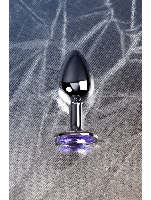 Серебристая конусовидная анальная пробка с фиолетовым кристаллом - 7 см. - ToyFa - купить с доставкой в Коврове