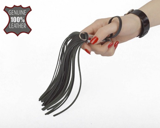 Черный кистевой флогер с серебристой ручкой - 23 см. - Sitabella - купить с доставкой в Коврове
