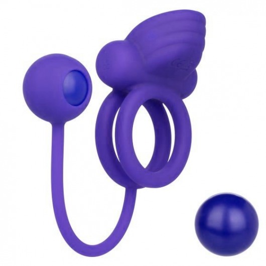 Фиолетовое эрекционное кольцо с утяжелителем Silicone Rechargeable Dual Rockin Rim Enhancer - California Exotic Novelties - в Коврове купить с доставкой