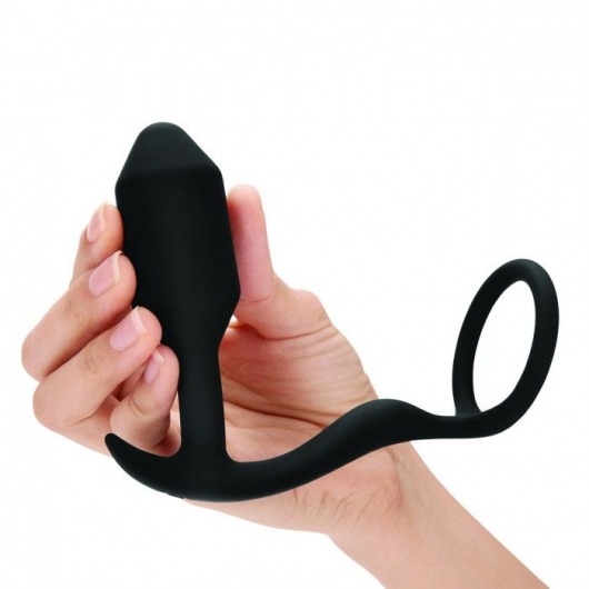 Черное эрекционное кольцо с анальным плагом Snug   Tug - b-Vibe - в Коврове купить с доставкой