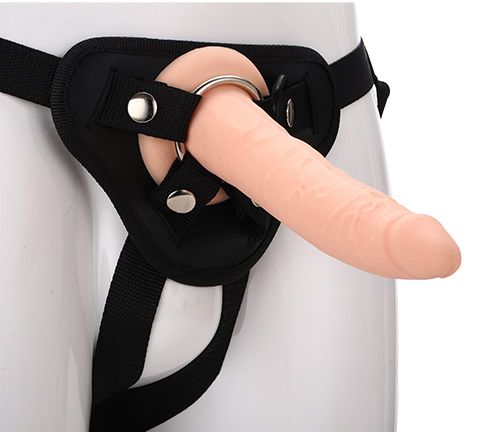 Телесный страпон на черных трусиках STRAP ON REAL DILDO - 20 см. - Dream Toys - купить с доставкой в Коврове