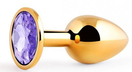 Золотистая анальная пробка с фиолетовым стразом - 7,2 см. - Anal Jewelry Plug - купить с доставкой в Коврове