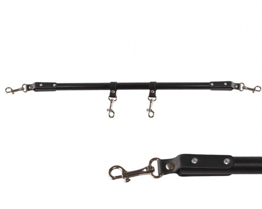 Черная металлическая распорка с кожаными ремешками и карабинами - 50 см. - Sitabella - купить с доставкой в Коврове
