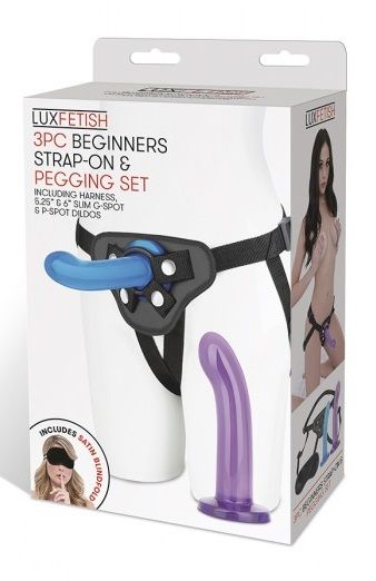 Страпон унисекс Beginners Strap-On с 2 насадками - 15 и 13 см. - Lux Fetish - купить с доставкой в Коврове