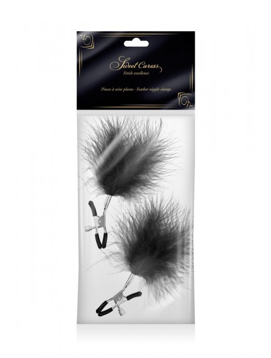 Зажимы на соски с черными пуховыми кисточками Sweet Caress Feather Nipple Clumps - Sweet Caress - купить с доставкой в Коврове