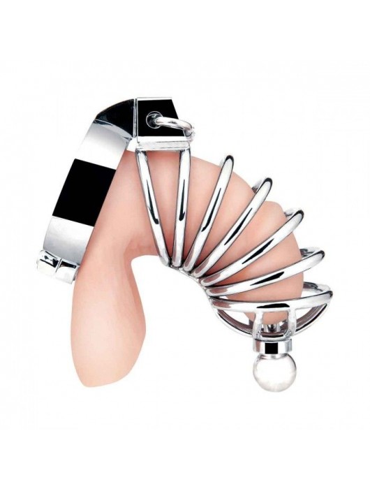 Серебристая клетка для члена Urethral Play Cage - BlueLine - купить с доставкой в Коврове
