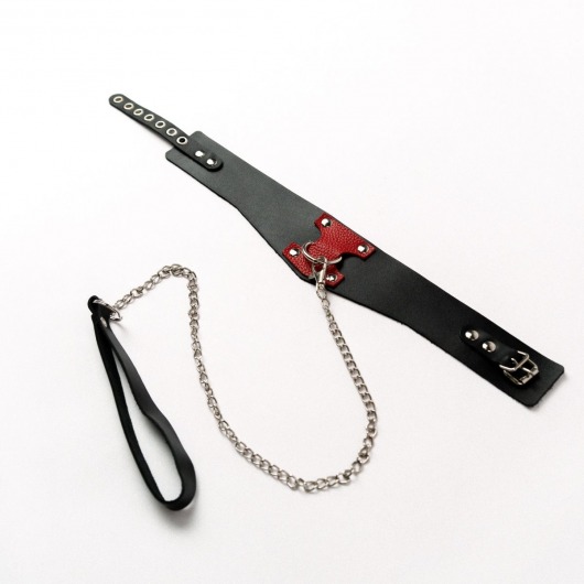 Черный широкий ошейник с красным декором и поводком - Crazy Handmade - купить с доставкой в Коврове