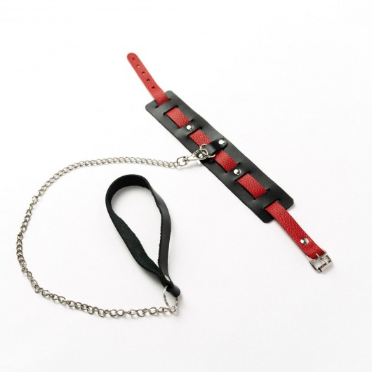 Черный ошейник с красным ремешком и поводком - Crazy Handmade - купить с доставкой в Коврове