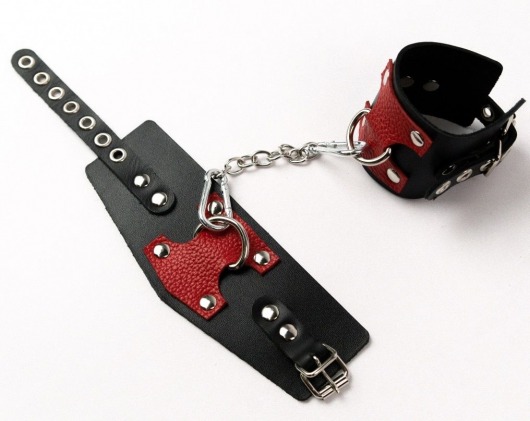 Черные кожаные оковы с красными вставками - Crazy Handmade - купить с доставкой в Коврове