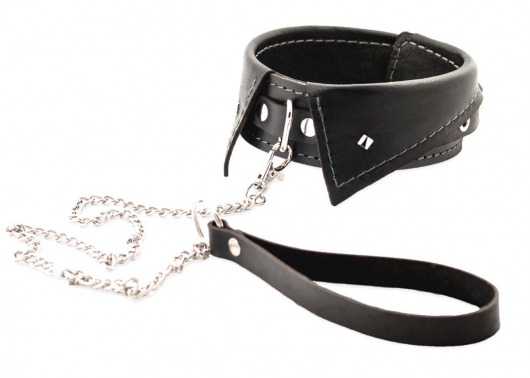 Черный ошейник-воротничок с металлическим поводком - Crazy Handmade - купить с доставкой в Коврове