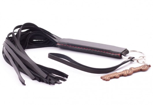 Черная кожаная плеть с удобной ручкой - 50 см. - Crazy Handmade - купить с доставкой в Коврове