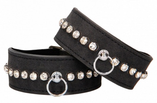 Черные наручники Diamond Studded Wrist Cuffs - Shots Media BV - купить с доставкой в Коврове