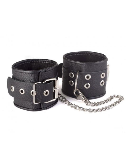 Кожаные черные оковы с широким ремешком, соединенные цепочкой - Sitabella - купить с доставкой в Коврове