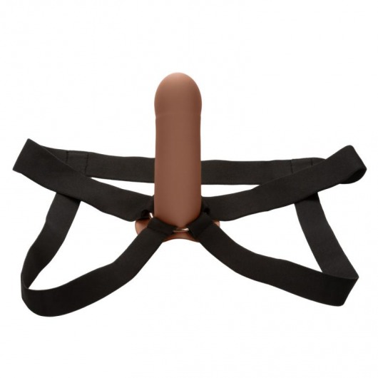 Коричневый фаллопротез из силикона Extension with Harness - 15,75 см. - California Exotic Novelties - купить с доставкой в Коврове