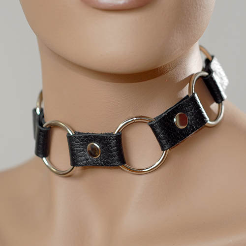 Кожаный черный ошейник с кольцами - Sitabella - купить с доставкой в Коврове