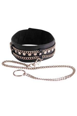 Чёрный ошейник с цепочками и поводком - Sitabella - купить с доставкой в Коврове