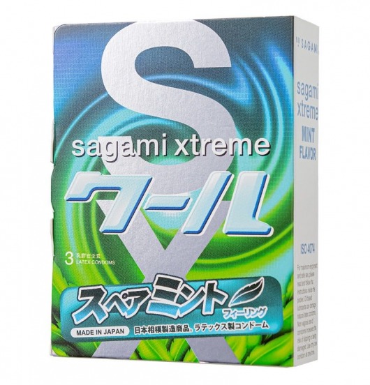 Презервативы Sagami Xtreme Mint с ароматом мяты - 3 шт. - Sagami - купить с доставкой в Коврове