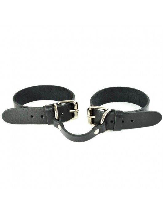 Черные кожаные наручники со съемной красной опушкой - Sitabella - купить с доставкой в Коврове