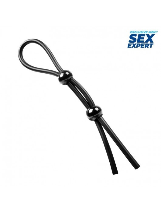 Черное силиконовое лассо с двумя шариками для утяжки - Sex Expert - в Коврове купить с доставкой