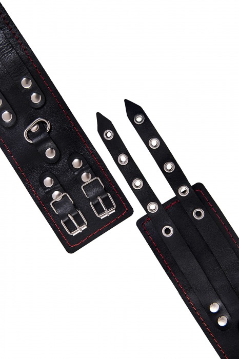 Черные кожаные оковы с двумя ремнями и контрастной строчкой - Pecado - купить с доставкой в Коврове