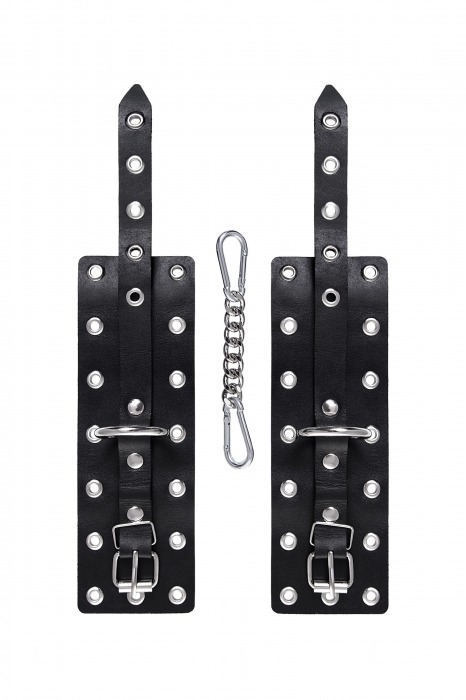 Черные кожаные однослойные наручники с люверсами - Pecado - купить с доставкой в Коврове