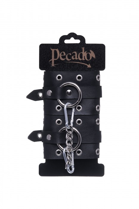 Черные кожаные однослойные наручники с люверсами - Pecado - купить с доставкой в Коврове