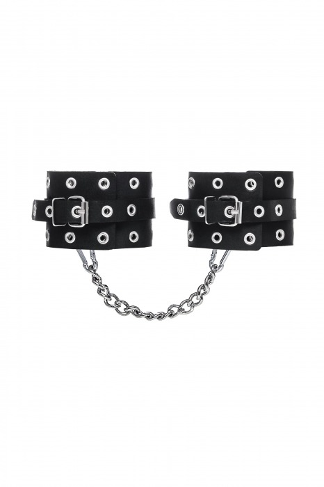 Черные кожаные однослойные оковы с люверсами - Pecado - купить с доставкой в Коврове