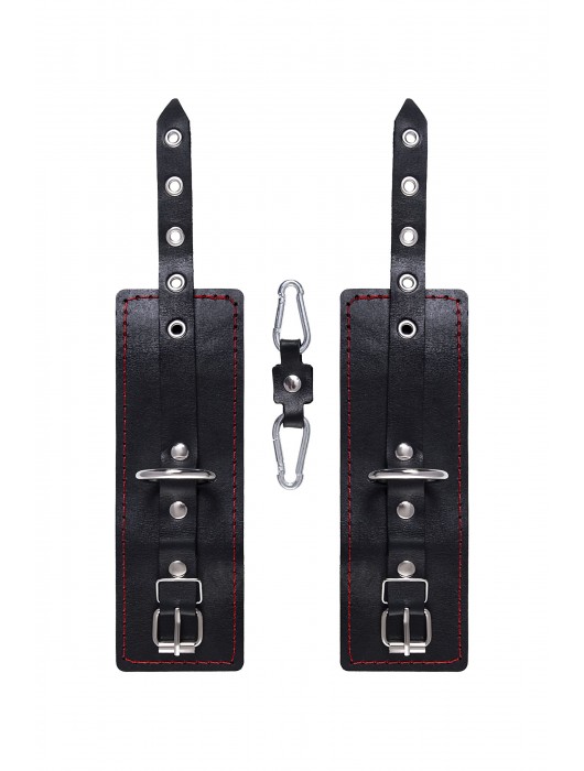 Черные кожаные однослойные наручники с контрастной строчкой - Pecado - купить с доставкой в Коврове