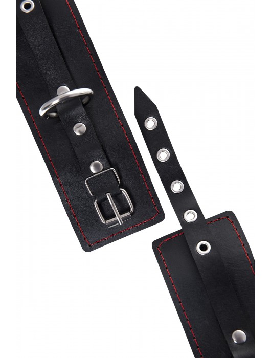 Черные кожаные однослойные наручники с контрастной строчкой - Pecado - купить с доставкой в Коврове