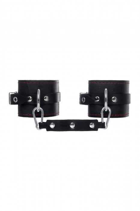 Черные кожаные однослойные оковы с контрастной строчкой - Pecado - купить с доставкой в Коврове