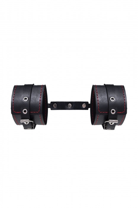 Черные кожаные однослойные оковы с контрастной строчкой - Pecado - купить с доставкой в Коврове