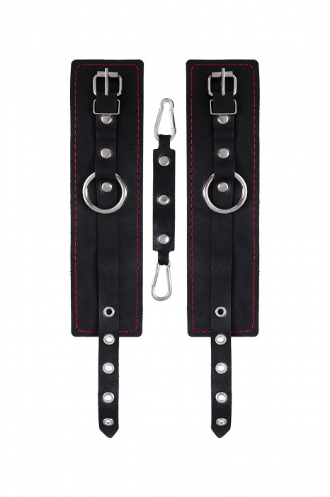 Черные кожаные однослойные оковы с контрастной строчкой - Pecado - купить с доставкой в Коврове