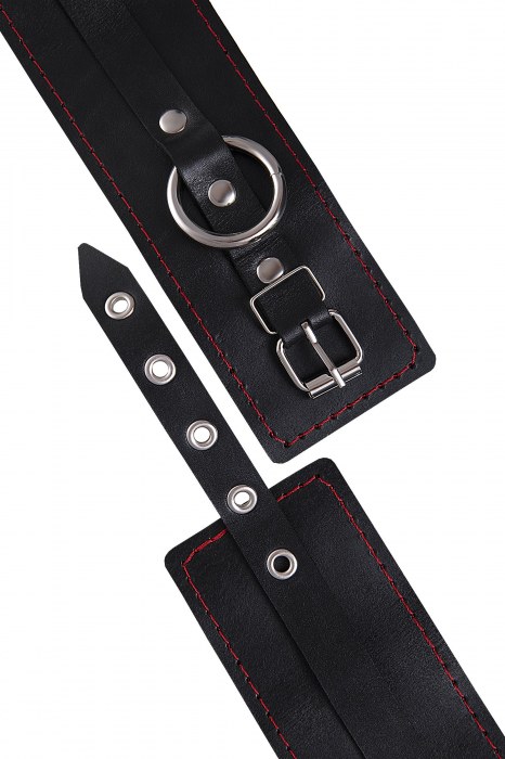 Черные кожаные однослойные оковы с контрастной строчкой - Pecado - купить с доставкой в Коврове