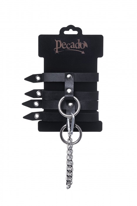 Черные однослойные кожаные оковы из двух ремешков - Pecado - купить с доставкой в Коврове