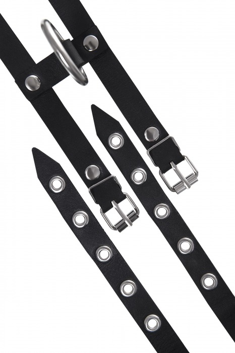 Черные однослойные кожаные оковы из двух ремешков - Pecado - купить с доставкой в Коврове