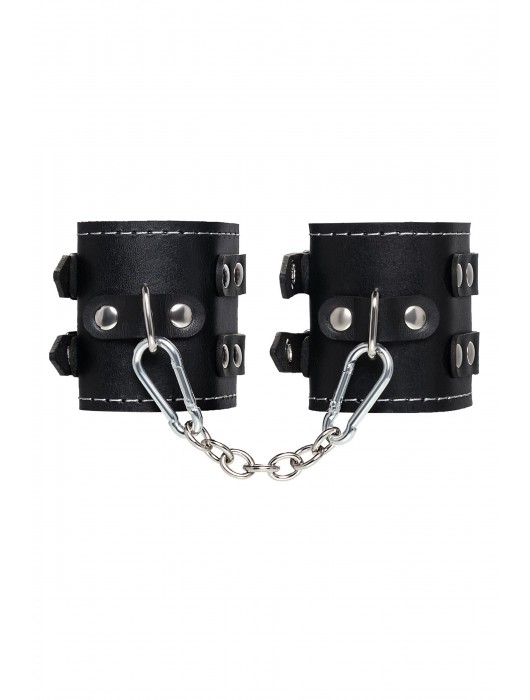 Черные кожаные наручники с двумя ремнями и красной подкладкой - Pecado - купить с доставкой в Коврове