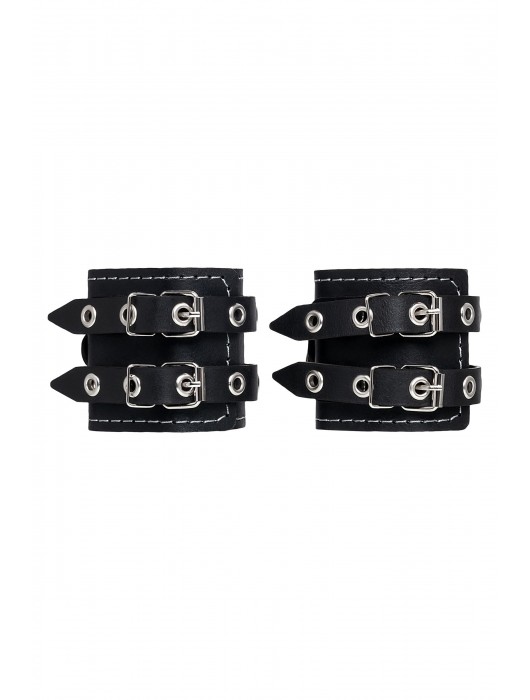 Черные кожаные наручники с двумя ремнями и красной подкладкой - Pecado - купить с доставкой в Коврове