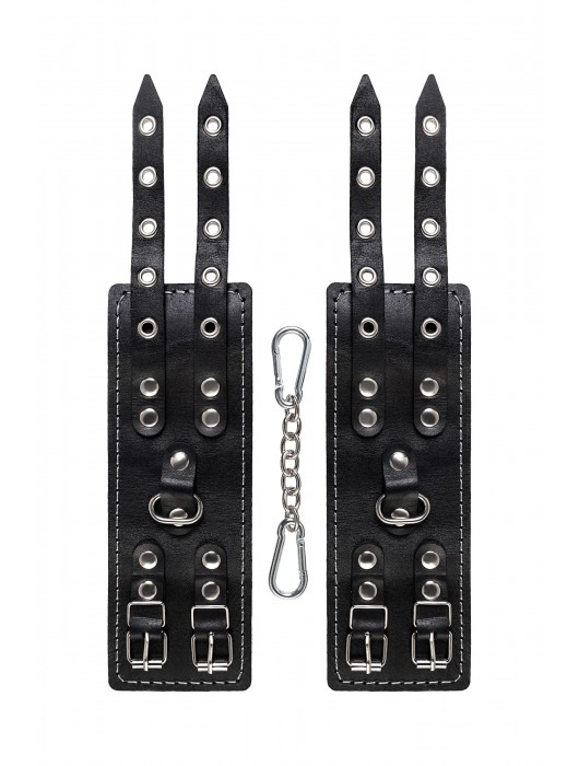 Черные кожаные наручники с двумя ремнями и красной подкладкой - Pecado - купить с доставкой в Коврове